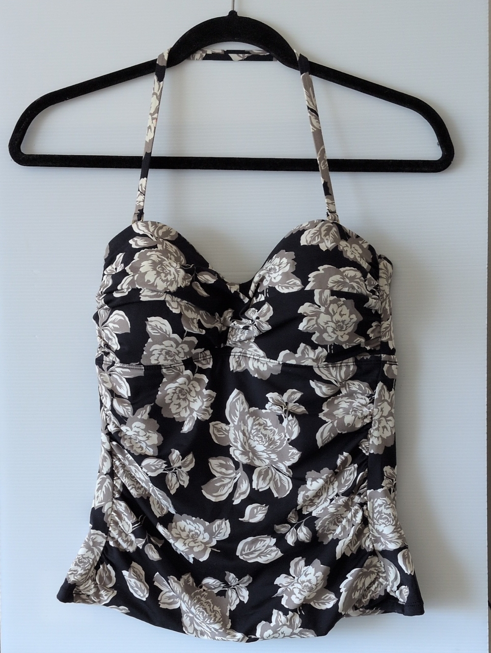 Merona Black and Taupe Floral Halter Tankini Top